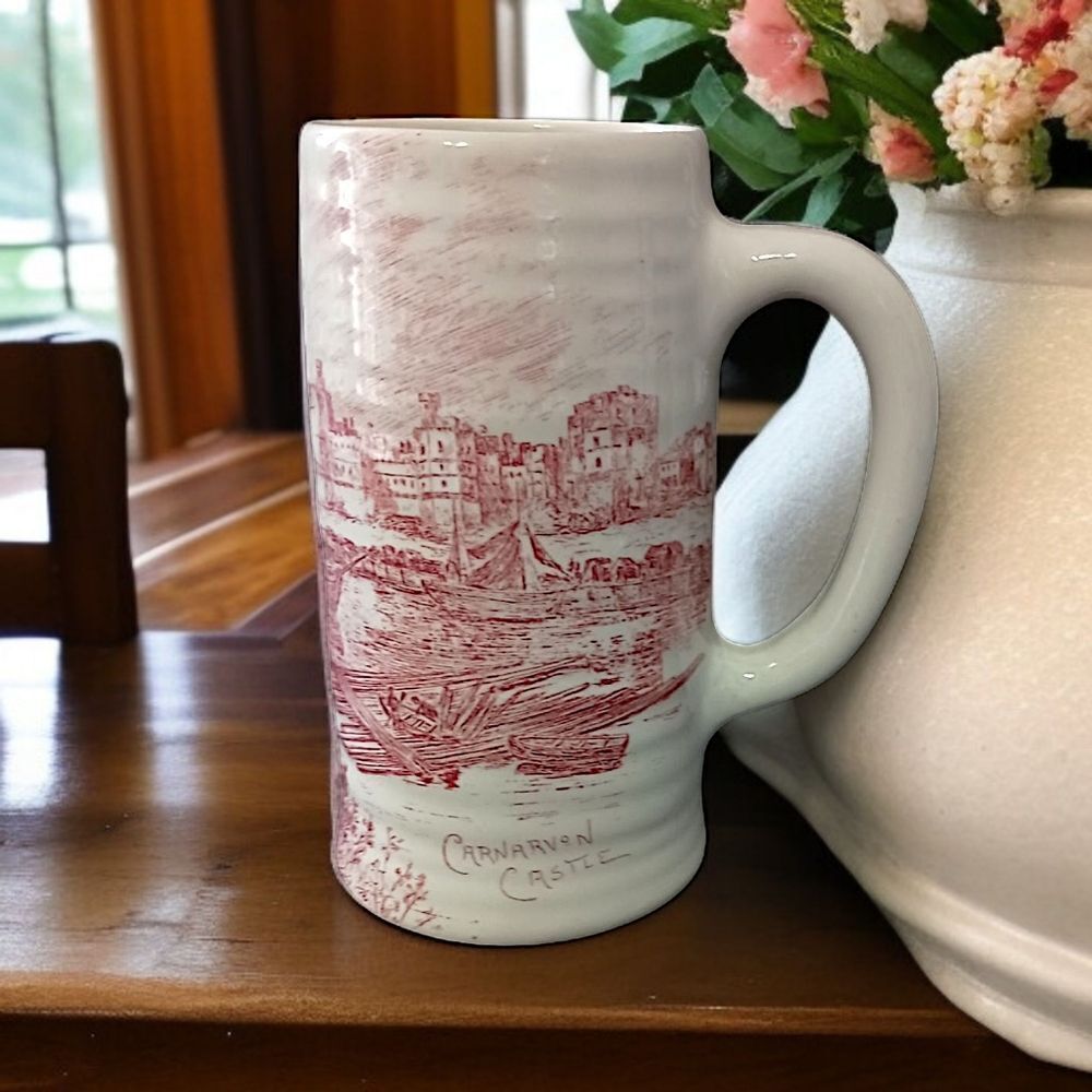 Royal Staffordshire Wilkinson Tankard Stein Mug ANTIQUE Carnarvon‎ Castle Red.